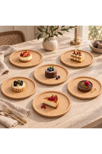 6-Piece Wooden Breakfast and Cake Plate Set |   Presentation, Dessert and Serving Plate
