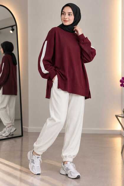 Kadın Yan Şerit Detaylı Oversize Sweatshirt