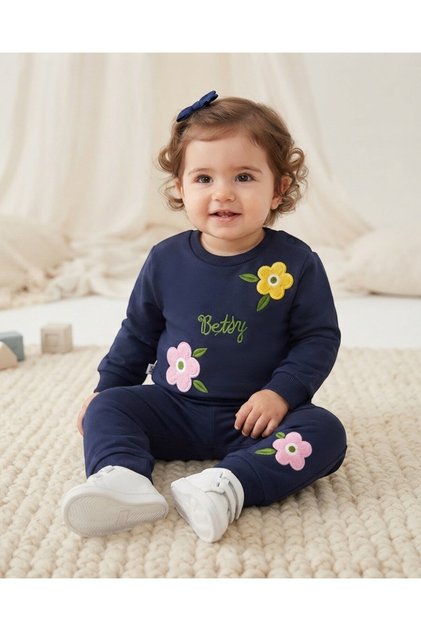 Baby Girl Winter 3 Thread Threaded Floral Embroidered 6-9-12-18-24 Months 2-Piece Top and Bottom Set