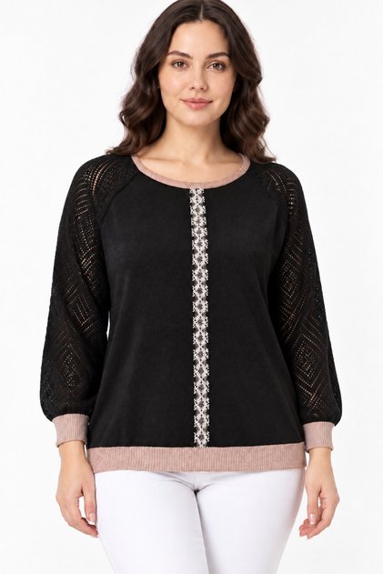 Women's Glittery Knitwear Blouse with Stone Stripe Detail on the Front