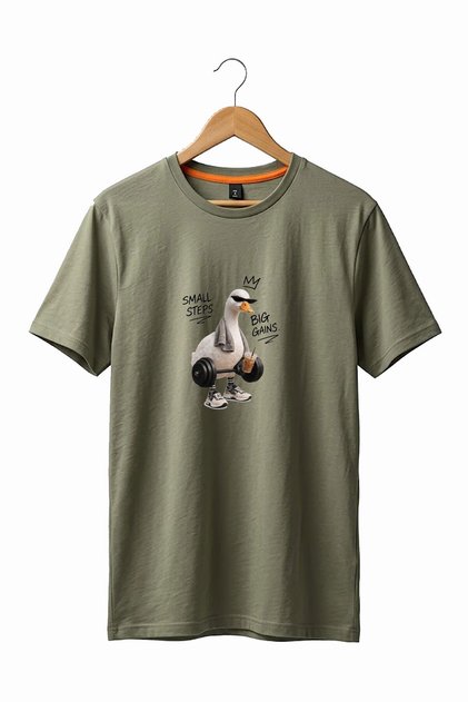 Cute Duck Sportsman Gym Weightlifting Duck and Coffee Printed 100% Cotton Basic T-Shirt