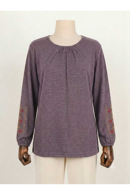 Women's Clothing Long-Sleeved Mother's Cotton Blouse with Embroidered Sleeves