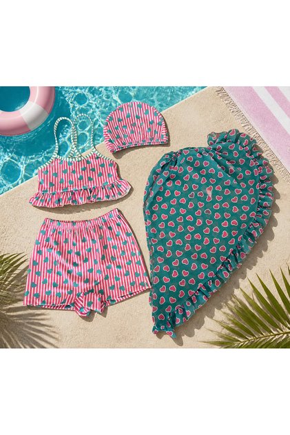 Chiffon Pareolu Girls' Quick Dry 4 Piece Bikini Swimsuit Set