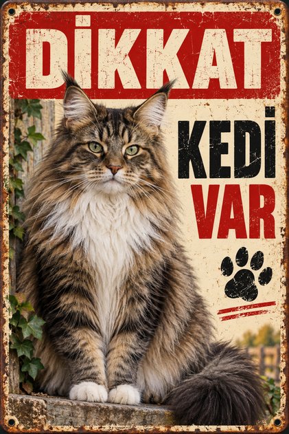 Norwegian Forest Cat Caution Cat Is Present Retro Metal Wall Sign 15X20Cm