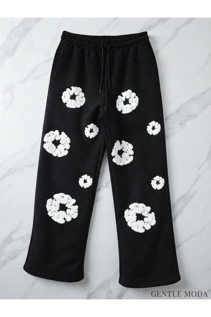 Unisex Oversize 3D Puffy Floral Detailed 3 Thread Sweatpants
