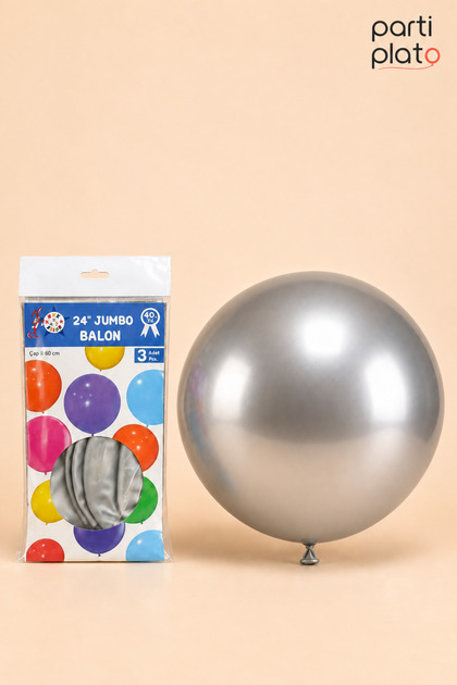 Hbk Latex Silver (Silver) Balloon 24 Inch 60 cm 3 Pieces, Large Size Silver (Silver) Birthday Engagement Wedding Party Balloon