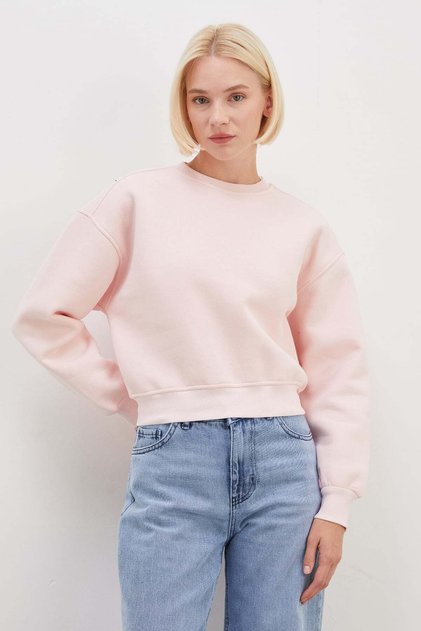 3 Thread Basic Ribbed Crop Sweatshirt
