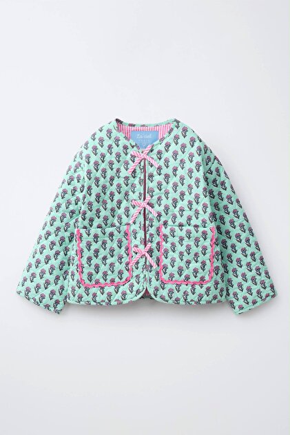 New Season Floral Patterned Quilted Girls' Jacket