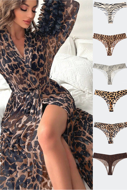 روب شيفون شفاف بنقشة الفهد + 6 قطع سراويل داخلية بنقشة الفهد، أكمام مزينة بالزهور، كيمونو طويل أنيق للسيدات، ملابس نوم محتشمة، ملابس داخلية فاخرة، روب حمام فاخر لوصيفات العروس والعروس، ملابس نوم لشهر العسل والزفاف