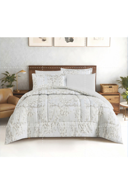 Luxury 6-Piece King Comforter Set Gold Spring Floral Gray Soft Bedding-All-Season Microfiber Bedspread with Matching Sheet&Pillow