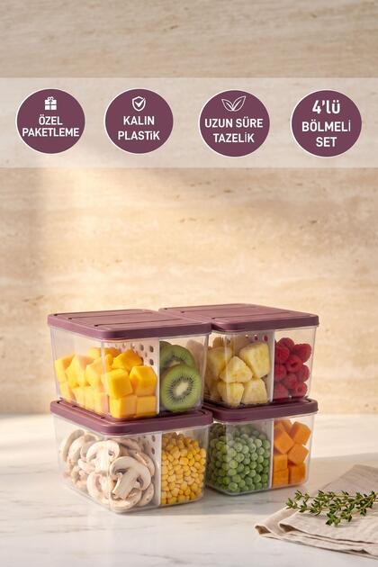 4 Pieces Deep 1 Lt. Nora Compartmentalized Organizer Refrigerator Freezer Organizer Storage Container