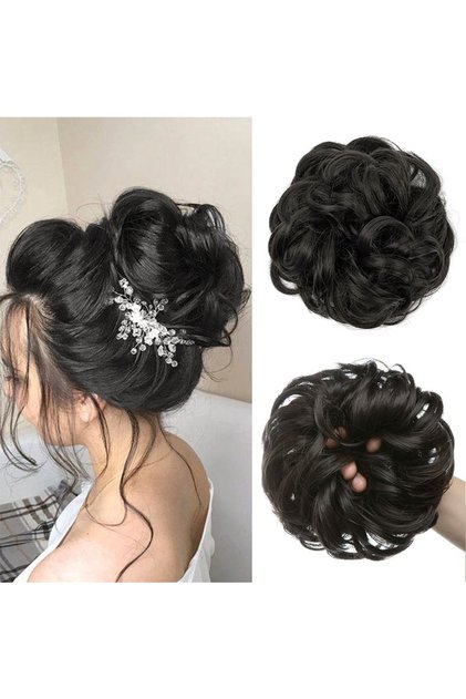 Messy Bun Hair Piece,Elastic Drawstring Curly Chignon Synthetic Hair Scrunchy Updo Hair Extensions,Wavy Curly Thick Tousled Stretchy Fluffy Donut Updo Elegant Chignon for Women Girls Kids