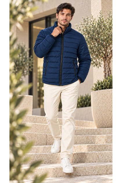 Men's Stand Collar Zippered Quilted Puffer Coat