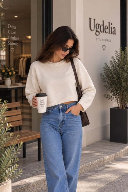 Women's Crop Plain Basic Knitwear Sweater