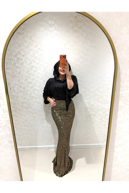 Balık Model Payetli Etek - Gold