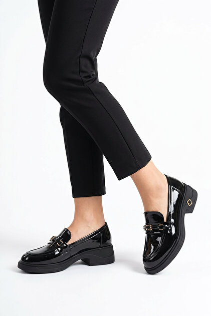 Borles Belted Women's Loafer Ballerina Black Patent Leather