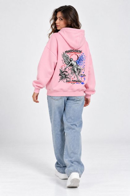 Unisex Women's and Men's Fall Forward Design Text Printed Oversize 3 Thread Hooded Sweatshirt