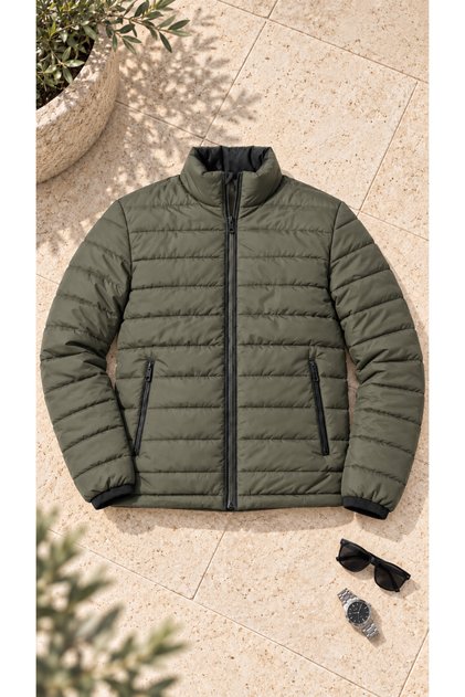 Men's Zippered Pocket Padded Casual Quilted Coat