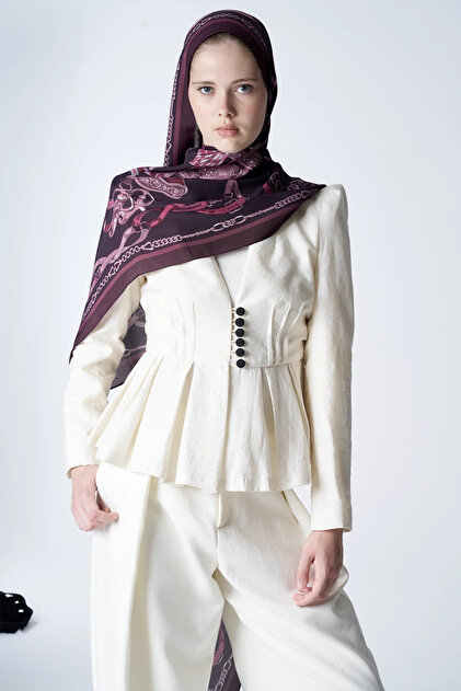 Floş Viscose Shawl Harness Pattern - Plum
