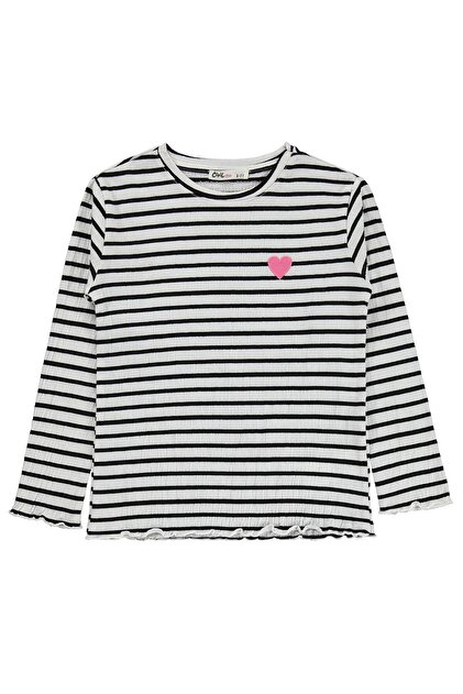 Civil Girls' Striped Sweatshirt | Jacquard Single Jersey Long Sleeve | School Nursery and Daily Use - Ecru