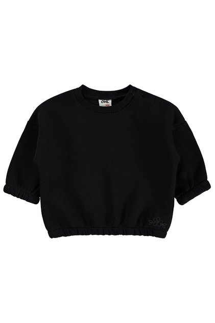 Çiçek Nakışlı Basic 6-18 Ay Sweatshirt - Siyah
