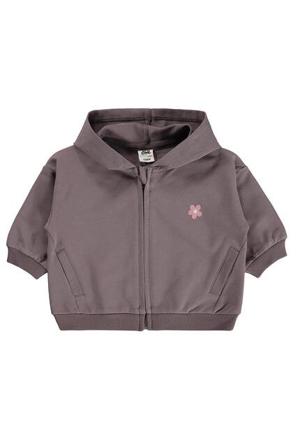 Floral Embroidered Basic Cardigan for 6-18 Months - Brown