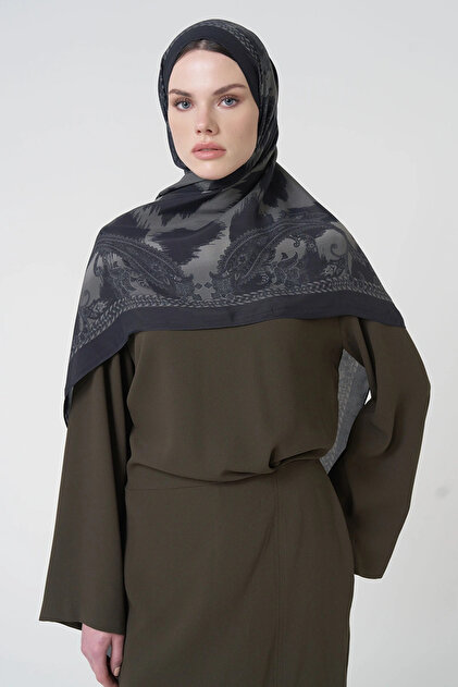 Floş Viscose Shawl Lace Leopard Pattern - Black