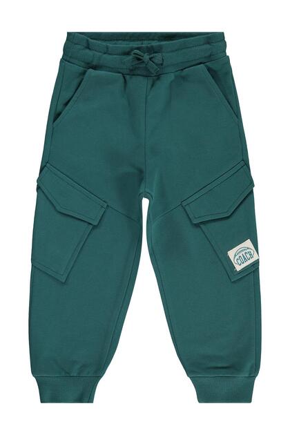 Boy's Basic Cargo Pocket Sweatpants | 2 Strands with Brush | School Nursery and Daily Use - Green