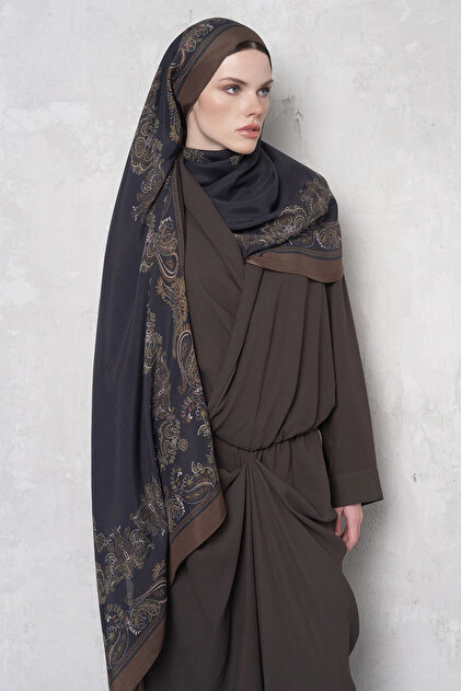 Floş Viscose Shawl Sheer Pattern - Brown