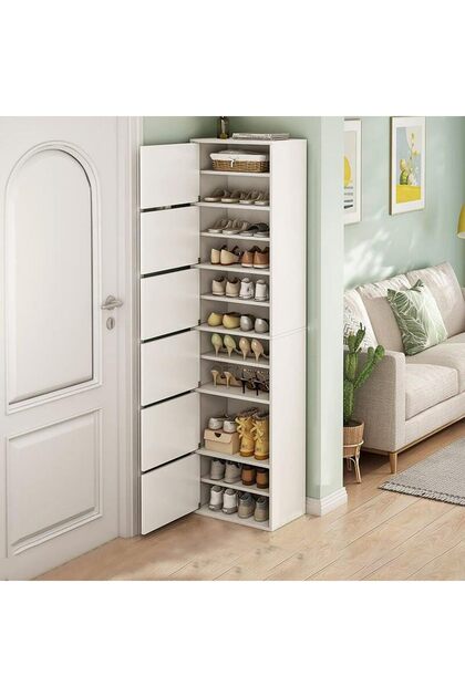 Free Standing Shoe Racks Simple Narrow Shoe Rack Shoe Cabinet with Door Large-Capacity Multi-Layer Shoe Rack Organizer for Closet Bedroom Hallway Dust-Proof Storage Rack ‎30 x 43 x 180 cm.