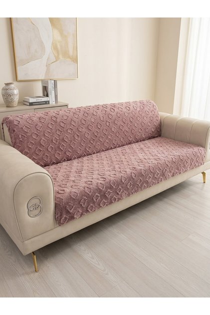 MERYEMCE Şönil Bohem Kutu Desen Kaymaz Koltuk Örtüsü 180x220 cm | 3 Kişilik Kanepe, Çekyat Örtüsü
