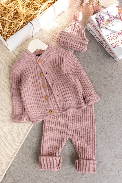Ribbed knit cardigan baby top and bottom set
