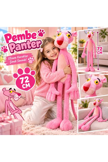 Pink Panther Orijinal Lisanslı Pembe Panter Peluş Oyuncak 72 cm Büyük Boy Uzun Kollu ve Bacaklı Sevimli Peluş Figür