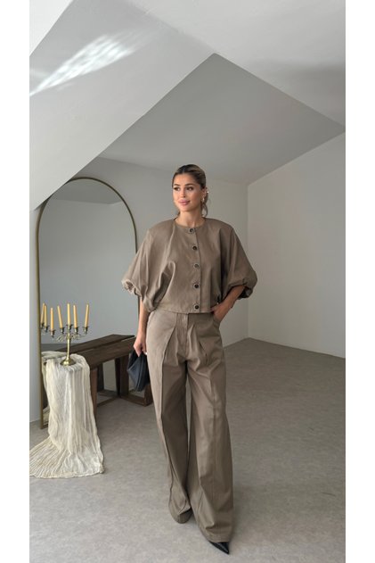 Belted Balloon Sleeve Set