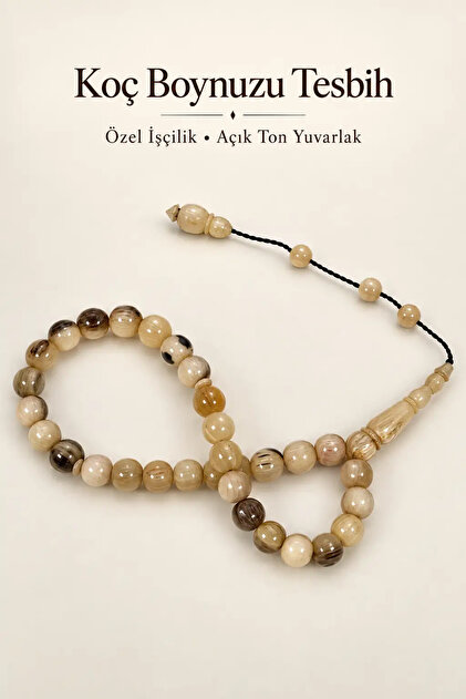 Specially Crafted Ram's Horn Prayer Beads – Light Tone Round