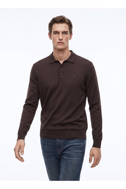 Kahverengi Erkek Slim Fit Triko Polo Kazak F5WM-KZK 2553