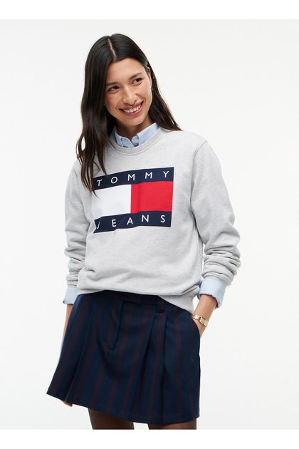 Gri Kadın Yuvarlak Yaka Logo Baskılı Sweatshirt DW0DW23906P08
