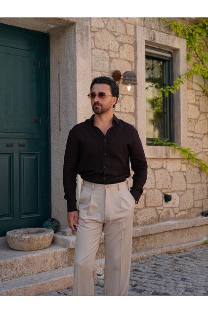 Linen Shirt Modern Fit Collared Buttoned