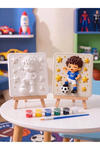 15x15 Futbolcu Çocuk Taş Boyama Seti – Çocuk ve Yetişkin Hobi Kiti