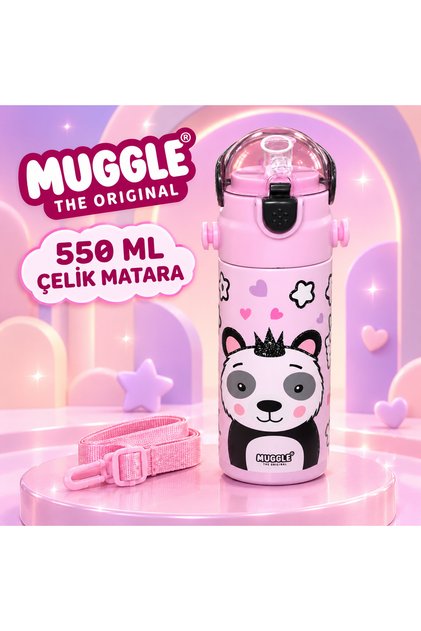 MT-2635 550 ml Pipetli Çelik Matara Omuz Askılı Koruyucu Kapaklı Desen Seçenekli