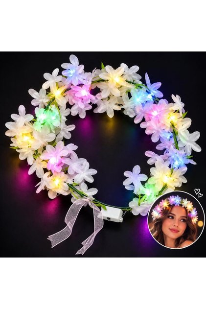 3-Mode Lighted Floral Crown – White