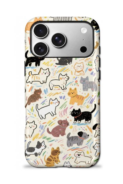 iPhone 17 Pro Compatible - Friendly Cats, Double Layer Cover, Glossy Surface Protective Case