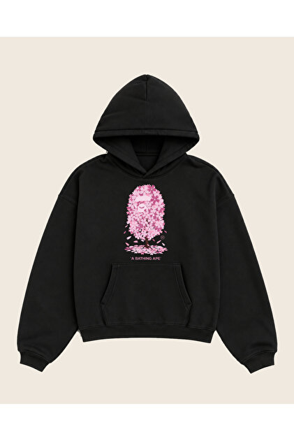 A Bathing Ape Sakura Tree Printed Oversize Hoodie 100% Cotton 3 Thread Threaded Unisex Hooded Sweatshirt