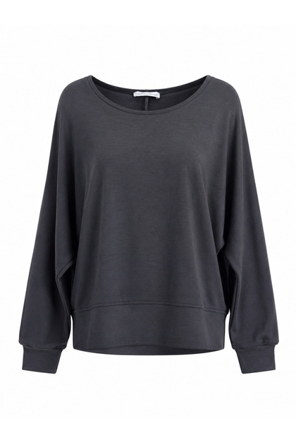 Anthracite Off-The-Shoulder Modal Long Sleeve Blouse