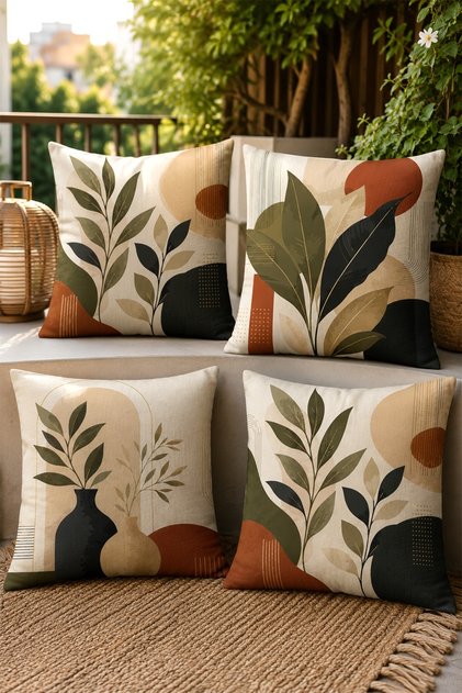 Branches in a Vase Patterned 4-Piece Throw Pillow Cover Set