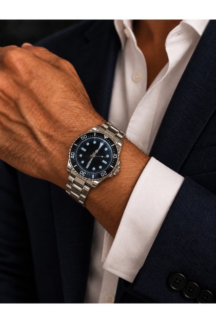 44 mm Koyu Lacivert-Siyah Kadran Çelik Kordon Erkek Kol Saati