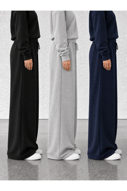 Women's 3-Pack Winter High-Waisted Sweatpants Black Gray Navy Blue