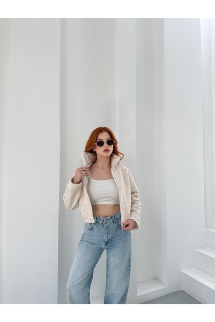 Kadın Fox Kumaş Crop Ceket Şık Kısa Mont