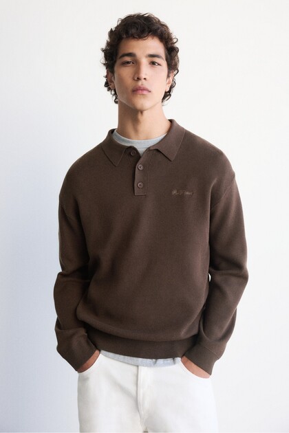 Uzun kollu örme polo t-shirt