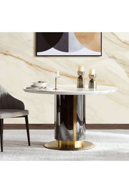 Nodrea 4 Seater Dining Table Marble - White & Gold